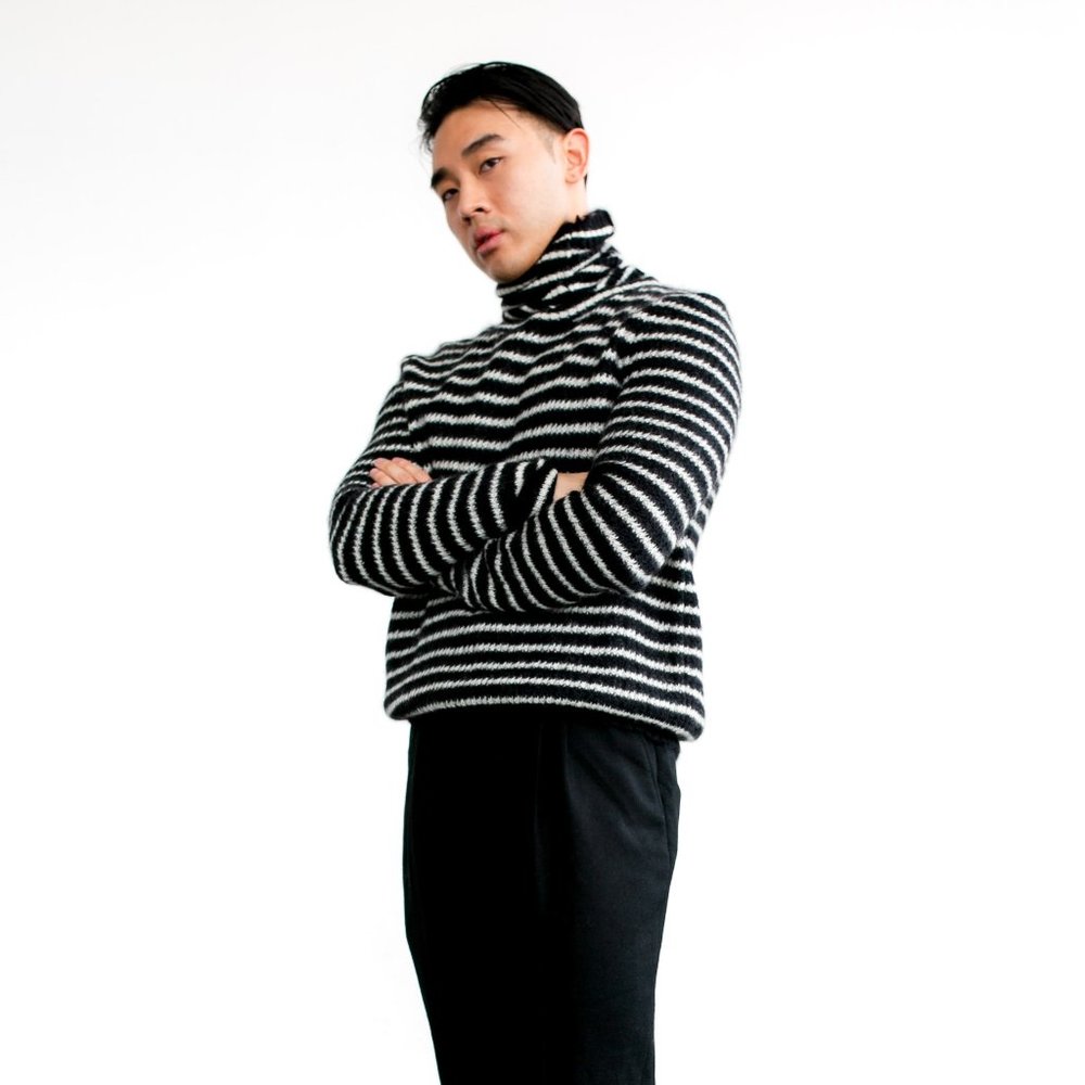 Saint Laurent Black & White Striped Turtleneck Sweater